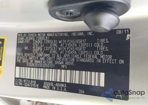 2012 Toyota Highlander Se V6 from USA, damaged, VIN 5TDZK3EH3CS050121